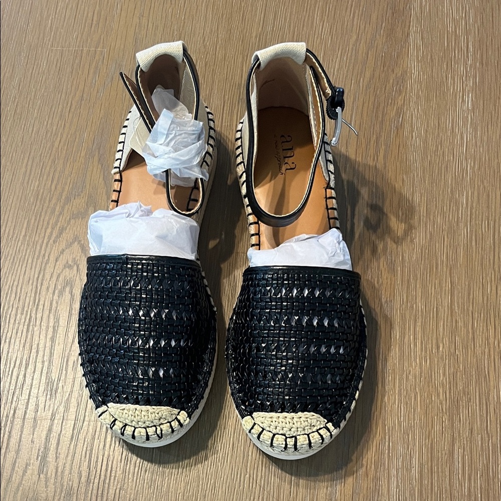 a.n.a. Black and Cream Woven Espadrilles
